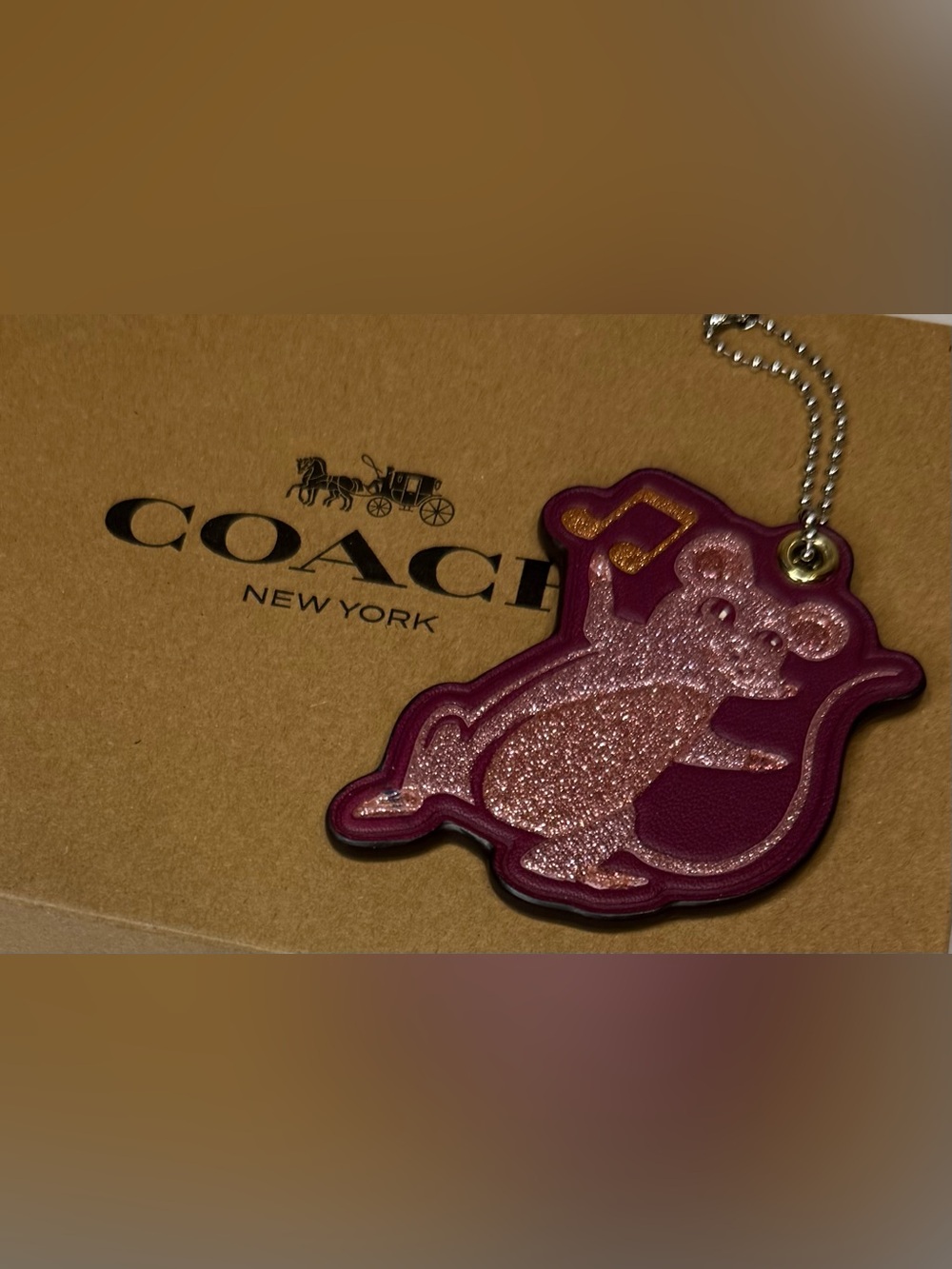 Coach Plum Leather Party Mouse Bag Charm with Gold Hardware 2020 Year of the Rat